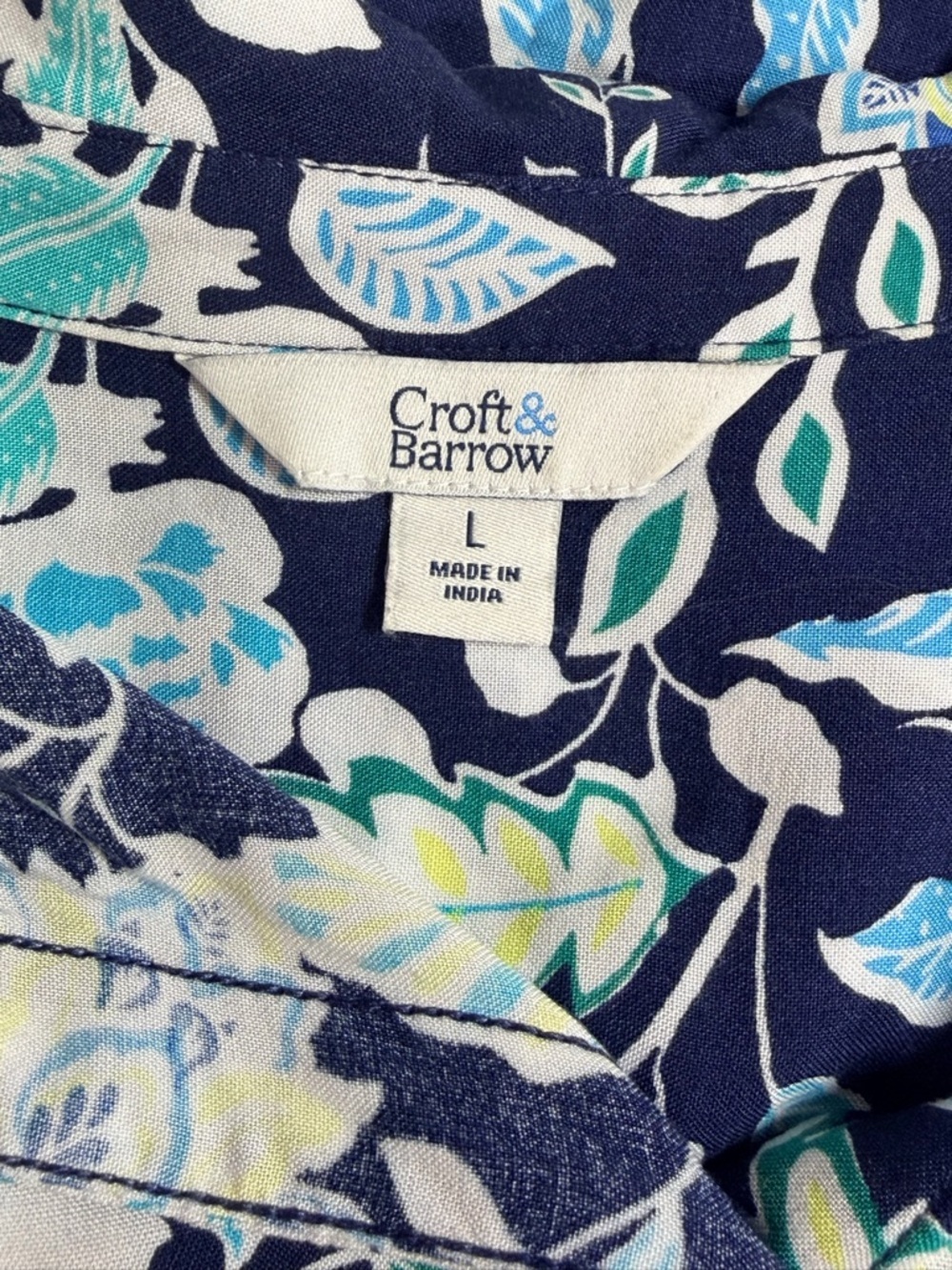 Croft & Barrow Navy Floral Short Sleeve Challis Camp Shirt Top Large - Picture 5 of 5
